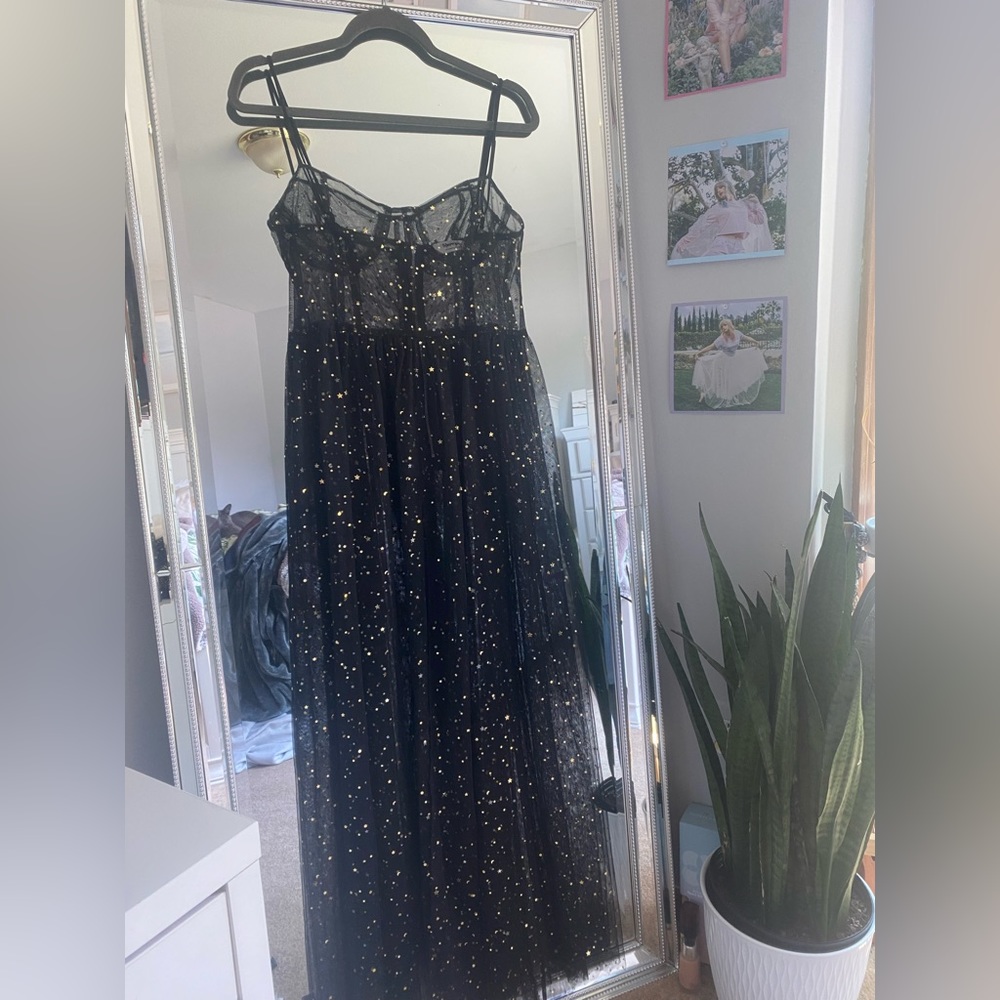 Black sheer dress with gold stars